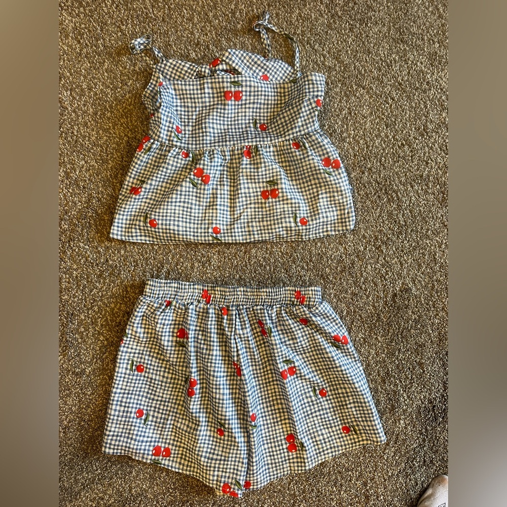 SHEIN plaid cherry set, size medium